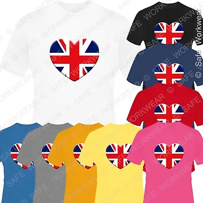Buy Men's Union Jack Heart T Shirt Britain UK Flag D7 -Unisex Tops - Many Colours • 5.99£