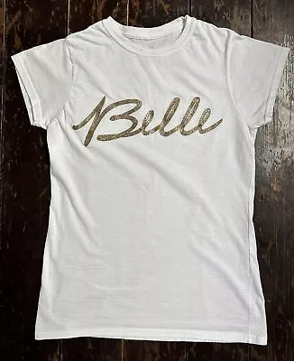 Buy BELLE White Cotton Public Envy Gold Glitter Short Sleeve  T- Shirt XS 6 8 • 9.99£