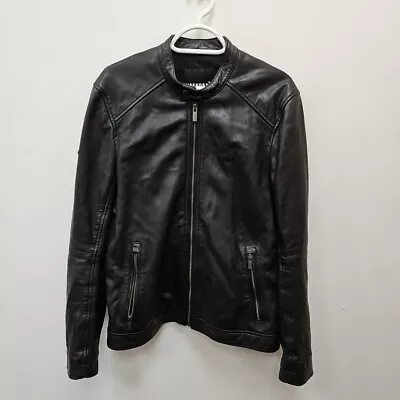 Buy Superdry Premium Black Leather Biker Punk Classic Jacket Size Medium Mens • 99.99£