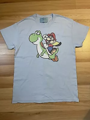 Buy Official Nintendo Super Mario Light Blue Retro Cotton T-Shirt - Size L • 4.99£