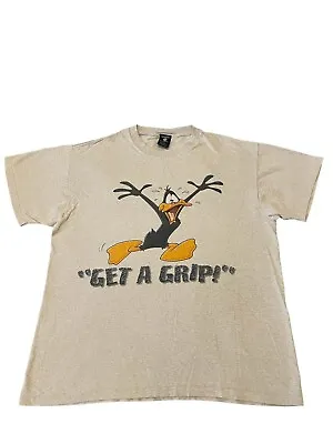 Buy Vintage Daffy Duck T Shirt Get A Grip Size L Double Sided Print Single Stitched • 44.99£