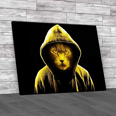 Buy Cool Angry Cat In Hoodie Unleash The Attitude  Yellow Canvas Print Large • 14.95£