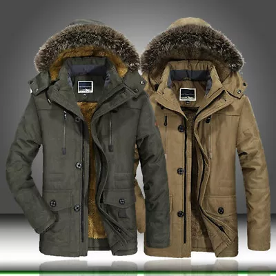 Buy Men Winter Thick Jacket Casual Fur Collar Windproof Parkas Velvet Warm Coat 6XL • 50.30£