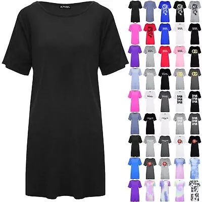 Buy Womens Ladies Ribbed Plain Oversized Baggy Short Sleeve Long Tunic T-Shirt Dress • 3.99£