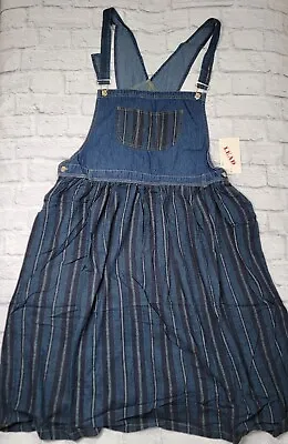 Buy Overall Jumper Dress Sz 38 Flannel Denim Blue Jean Striped Vintage Style 90s Y2K • 14.36£