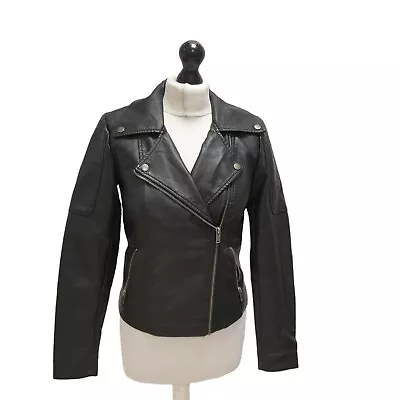 Buy Vintage Noisy May Jacket Leather Black Zip Up Uk Women's S 8 Eu 36 E677 • 49.99£