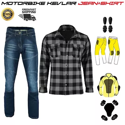 Buy Mens Motorbike Riding Suit Check Shirt Jacket And Denim Jeans Lined With Kevlar • 114.99£