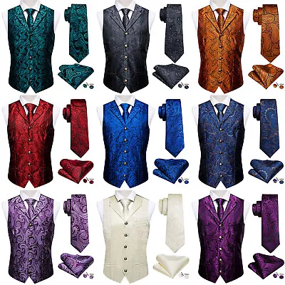 Buy UK Mens Vest Suit Paisley Floral Waistcoat Blue Black Gold Silk Tie Set Jacket • 15.99£