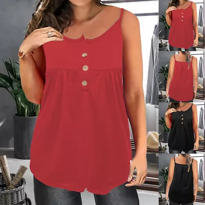Buy Plus Size Women Sleeveless Button Tops Casual Summer Vest Tank Shirt Summer UK • 3.99£