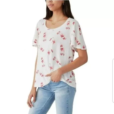 Buy Lucky Brand Ditsy Floral T-Shirt Soft Cotton Flutter Short Sleeve - Size XXL • 14.20£
