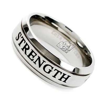 Buy Men's 8mm Cobalt Chrome Ring Wedding Band With Laser Engraved (STRENGTH) • 38.56£