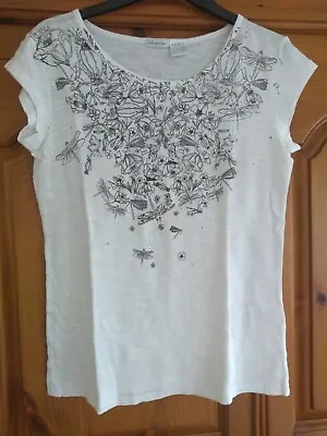 Buy Soft Grey @ La Redoute White Dragonfly & Flowers Sketch T Shirt  Cotton  *Sz 6/8 • 7.95£