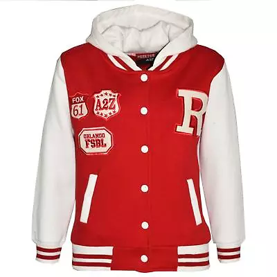 Buy Kids Baseball Hooded Red R Fashion NYC/FOX Jacket Varsity Coat Girls Boys 2-13Y • 11.99£