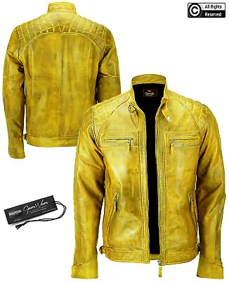 Buy Gearswears  Yellow Leather Jacket For Men  Stylish Genuine Leather Outerwear NEW • 239.99£