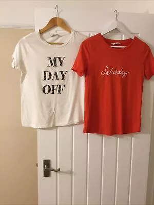 Buy Two Ladies T Shirts Saturday & My Day Off Slogans Size 8 100% Cotton • 1.95£