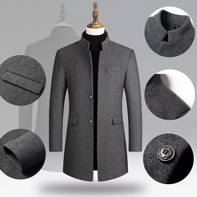 Buy Men Woolen Coats Windbreaker Coat Jacket Suit Slim Fit Formal Winter Warm # • 44.51£