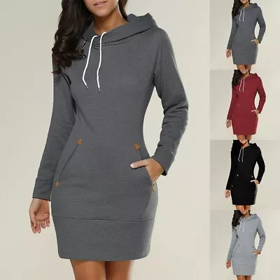 Buy Fashionable Ladies Long Sleeve Sweatshirt Hooded Bodycon Dress With Pocket • 18.32£