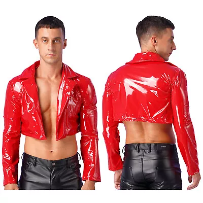 Buy Jacket Wet Look Mens Shiny Metallic Tank Patent Leather Tops Cropped Nightwear • 25.91£