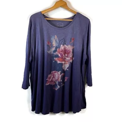 Buy Lucky Brand Womens T-Shirt Top Size 3X Purple Floral Ombre 3/4 Sleeve • 18.79£