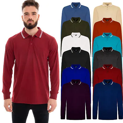 Buy River Road Mens Polo Long Sleeve T-Shirt Tipping Collar Smart Casual Shirt Tops • 9.99£