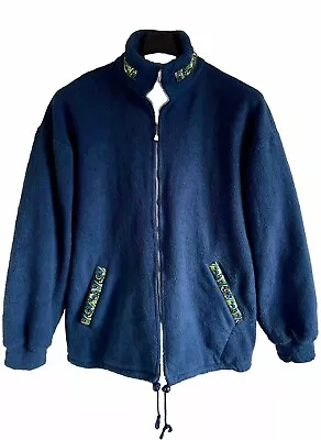 Buy Warm Wavy Vintage Polar Fleece Chunky Full Zip French Microfibre Jacket Blue XL • 19.99£