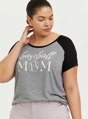 Buy Torrid Baseball Mom Classic Fit Raglan T-shirt L 0 Black Heather Grey • 15.15£