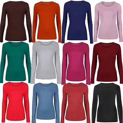 Buy New Long Sleeve Top Womens Pure Cotton Crew Neck T-Shirt Tee • 5.99£