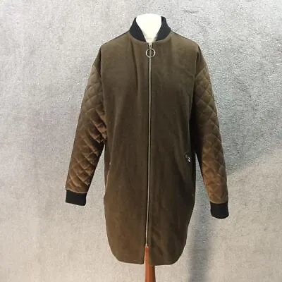 Buy Topshop Khaki Wooly Coat Quilted Satin Longline Jacket Y2k Thick Uk 10 • 16.49£