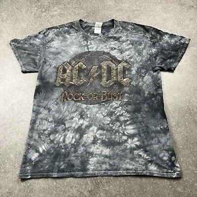 Buy AC/DC Rock Or Bust 2015 Grey Tie Dye Tour Tshirt Gildan Size L • 40£