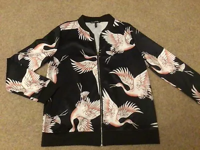 Buy Ladies Blu Apparel  Lightweight Zip Up Bomber Jacket. Cranes Storks Birds. Sz 14 • 16.50£