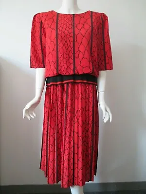 Buy Vintage 80's Robert's Touch Red Short Sleeve Pleat Skirt Polyester Dress 14 • 18.94£