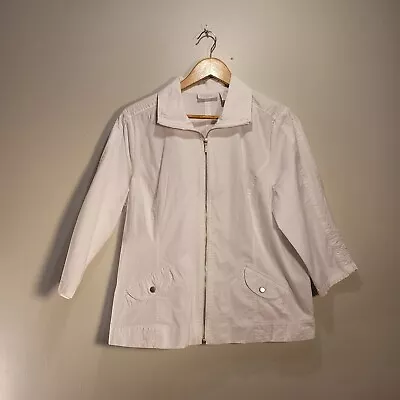Buy Jacket Windbreaker Weekend By Chicos 3/4 Sleeve Full Zip Buttoned Pockets Sz L • 18.94£