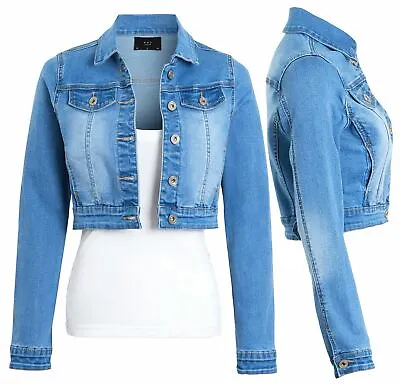 Buy Womens Size 12 10 8 16 14 Stretch Denim Jacket Ladies Jean Crop Jackets Blue • 26.95£
