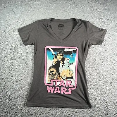 Buy Star Wars T Shirt Womens Medium Dark Gray Short Sleeve V Neck Graphic Tee • 12.72£