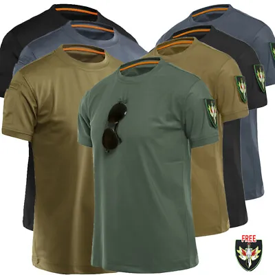 Buy Men Tactical Short Sleeve Army Military Plain Tops Camouflage Crew Neck T Shirt • 8.45£