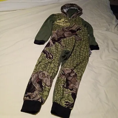 Buy Jurassic World Boys Pajamas Dinosaur One Piece Costume PJs Zippered 4/5 Hooded • 15.74£
