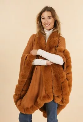 Buy Ladies Cape With Fur Poncho Winter Jacket Oversized Poncho Wrap Fur • 99.99£