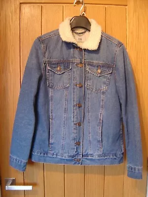 Buy New Look Blue Denim Fleece Lined Jacket Size 8 (Ref U) Good Con • 4.99£