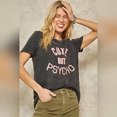 Buy Vintage Canvas Cute But Psycho Stone-Washed Graphic Tee • 26.46£