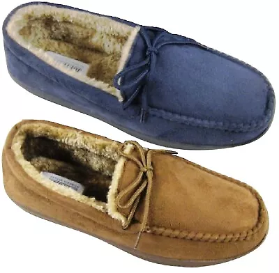 Buy Mens Warm Comfort Slippers Moccasins Faux Fur Winter Indoor Shoes Soft Size • 12.99£