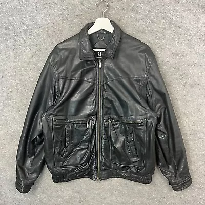 Buy Vintage St Michaels Jacket Mens Large Black Bomber Genuine Leather Coat Biker • 59.99£