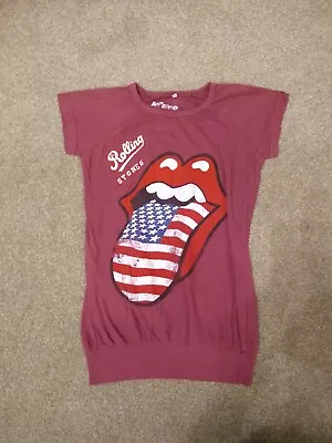 Buy Amplified Rolling Stones Tongue - Vintage Style Ladies Cut T-SHIRT XS PINK/PLUM • 25£