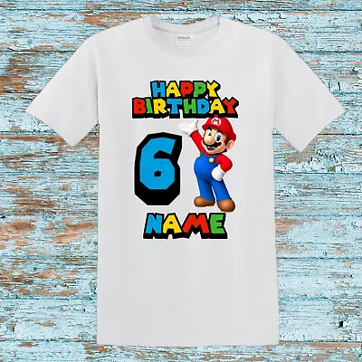 Buy Mario Personalised Kids Birthday Party Boy T-shirt Gift Any Name Number 3-14yer • 10.99£