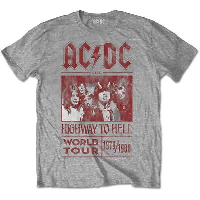 Buy Highway To Hell World Tour 1979/1980 Grey AC/DC Short Sleeve T-Shirts Official M • 13.95£