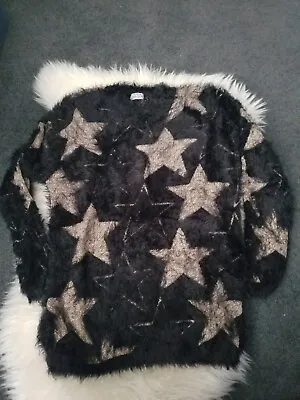 Buy Holly Bracken Black Gold Star Jumper Fluffy One Size Christmas • 18£