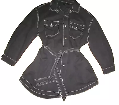 Buy Missguided Black Cotton Denim Style Belted Loose Fit Jacket Size 12 • 3.99£