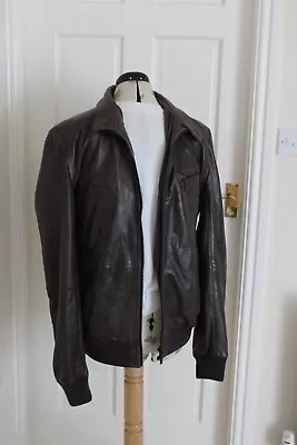 Buy Hugo Boss Orange Size XXL (56) 44in Lined Brown Leather Bomber Jacket Good Cond • 59.99£