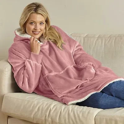 Buy Electric Heated Sherpa Pink Oversize Fleece Hoodie With USB & 3 Heat Settings • 30.65£