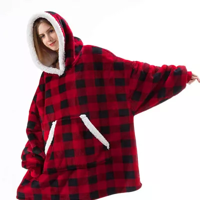 Buy UK Men&Women Extra Long Hoodie Blanket Oversized Hooded Sweatshirt Sherpa Fleece • 14.95£