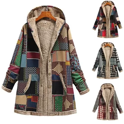Buy Womens Retro Winter Fleece Jackets Ladies Winter Long Sleeve Hooded Coats Tops • 26.36£